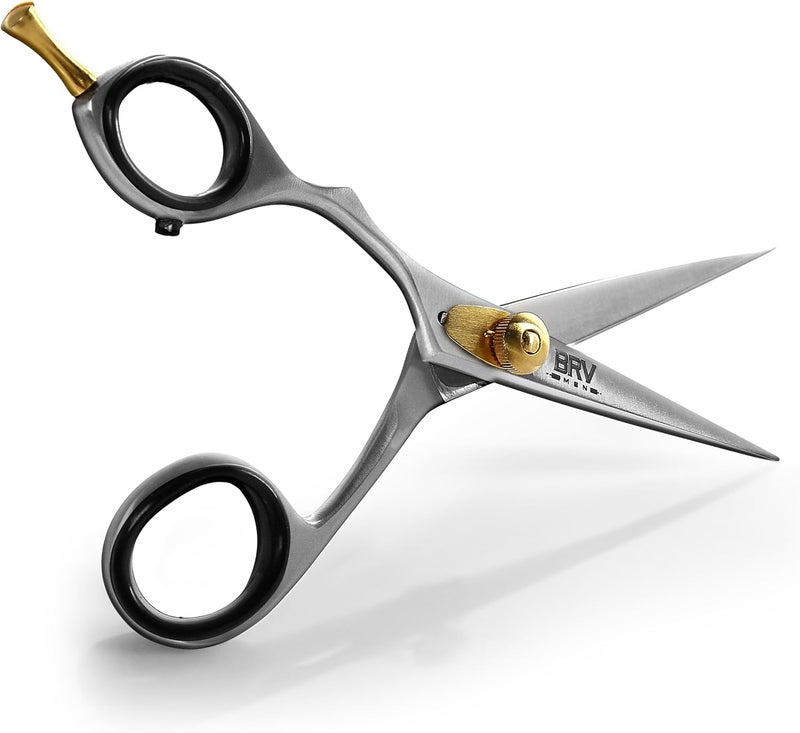 BRV MEN مقص حلاقة دقيق لذوي اليد اليسرى - 5.5" - 100% فولاذ مقاوم للصدأ عالي الكربون - مقص لتشذيب الشعر الوجه (لذوي اليد اليسرى - فضي) - Image 1